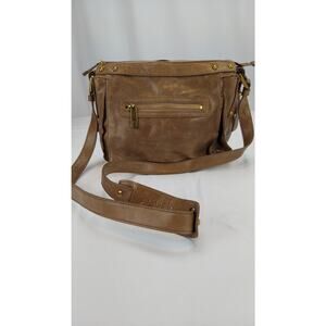 Kooba Glazed Distressed Leather Crossbody Purse Shoulder Bag Taupe